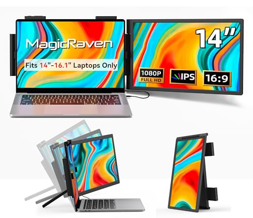 MAGICRAVEN Laptop Screen Extender, 14' 1080P Portable Monitor, Type-C HDMI Plug and Play for 13.3' -...