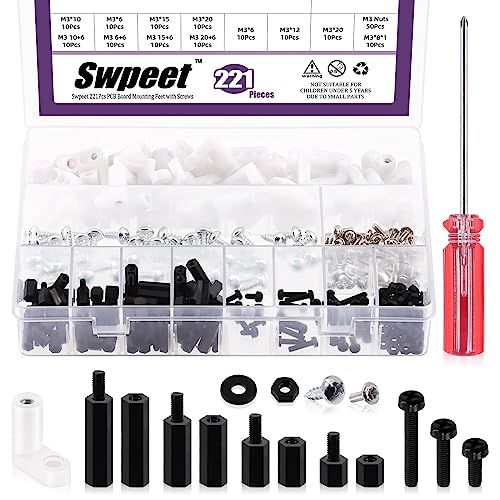 Swpeet 321Pcs Circuit Board Plastic Standoffs Mounting Hardware with M3 Male Female Nylon Hex Spacer Standoff Screw Nut Kit