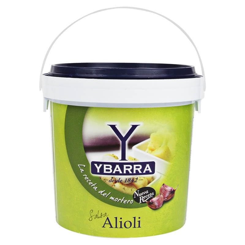 Salsa Alioli 1,8 L – Salsa Alioli Tradicional Española en Formato Extra Grande, Textura Cremosa de Ajo para Arroces, Ensaladas, Carnes, Verduras, Producto de España