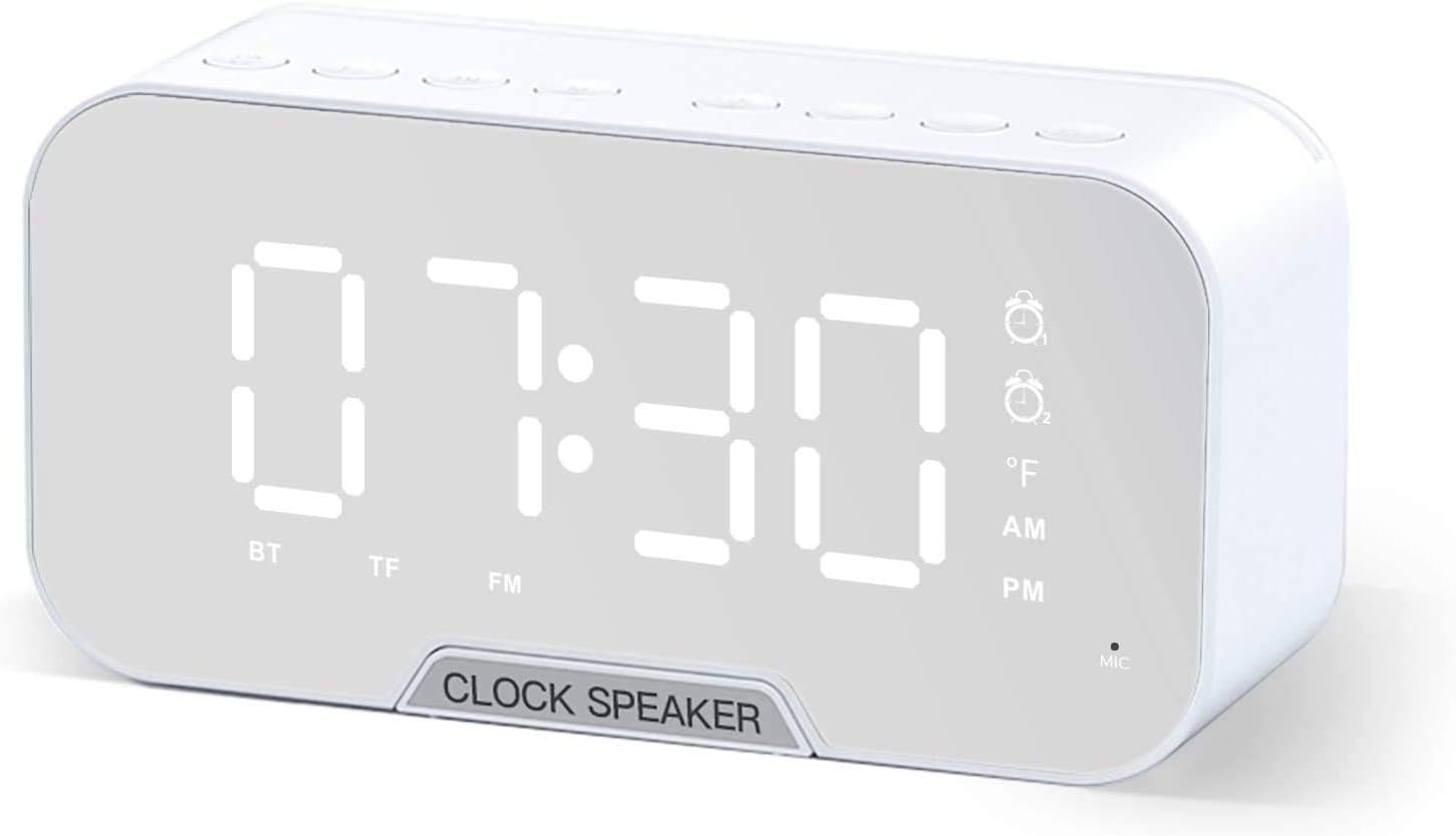 AIKON Digital Alarm Clock with USB Charger Dual Alarms with LED Mirror