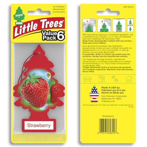 Image of LITTLE TREES Car Air Freshener I Hanging Tree Provides Long Lasting Scent for Auto or Home I Strawberry, 6-Packs (4 Count)
