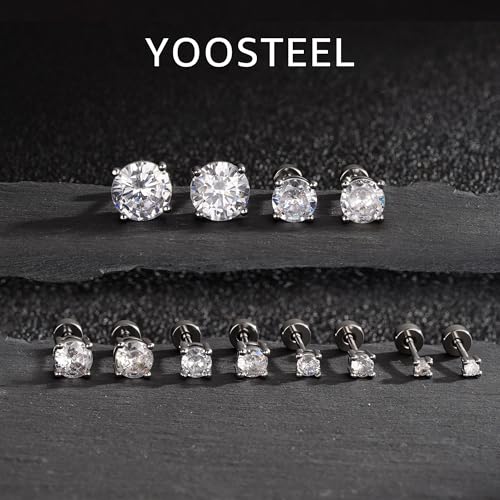 Yoosteel 6-Pair Flat Back Cubic Zircon Stud Earrings Set for Women and Men - Hypoallergenic Sterling Silver Tiny Studs for Multiple Piercings (2/3/4/5/6/8MM) - Image 7