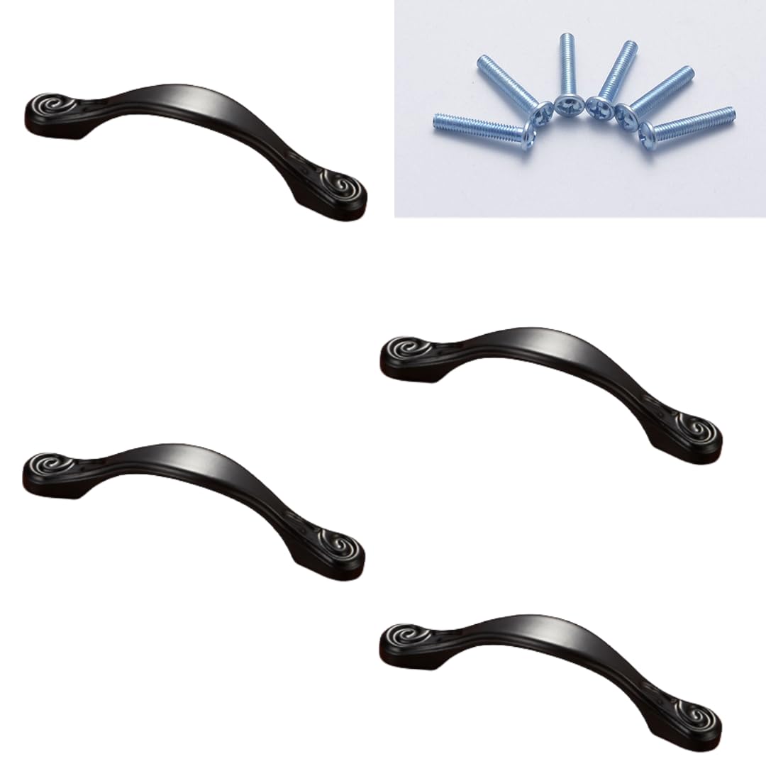 NLQCSXWEP Zinc Alloy Cabinet Bow Handle, Zinc Alloy Cabinet Drawer Furniture Door Handles Black Pack of 4(4041-64mm)