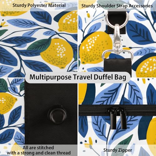 Lemon Travel Duffle Bag, Sports Gym Bags for Women Men, Carry On Weekender Overnight Bag, Lemon Workout Hospital Airplane Trips Bag3