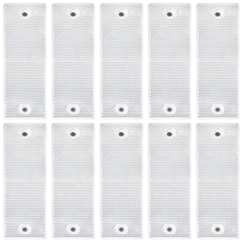 Guduling 10 pcs Reflectors for Gate Posts Self Adhesive Reflectors for Driveway Posts Rectangular Trailer Reflector for Gate Post Trailer Motorcycle Caravan Truck White with Holes