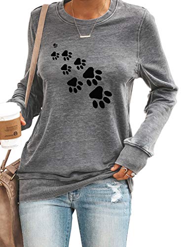 HOTAPEI Women's Printed Patchwork Crew Neck Long Sleeve Sweatshirts Comfort Casual Loose Pullover Tops Shirts Gray Large