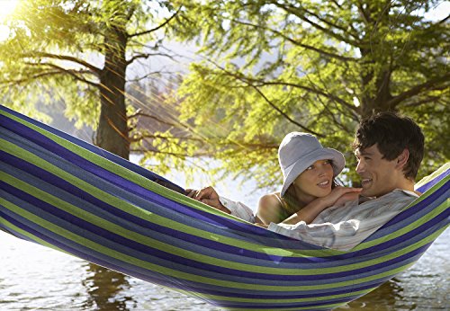 Sorbus 2-Person Stylish Hammock With Steel Stand- Premium Cotton Blend 60" Large Hammock Bed- Heavy Duty 450Lbs Portable Hammock W/Carrying Case - For Garden Yard Patio Outdoor Camping Gifts- Washable #TOP4