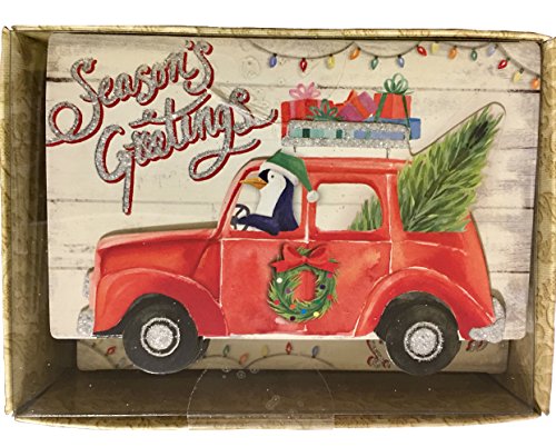 Punch Studio Boxed Set of 10 Embellished 3D Die Cut Holiday Cards, Penguin Season Greetings