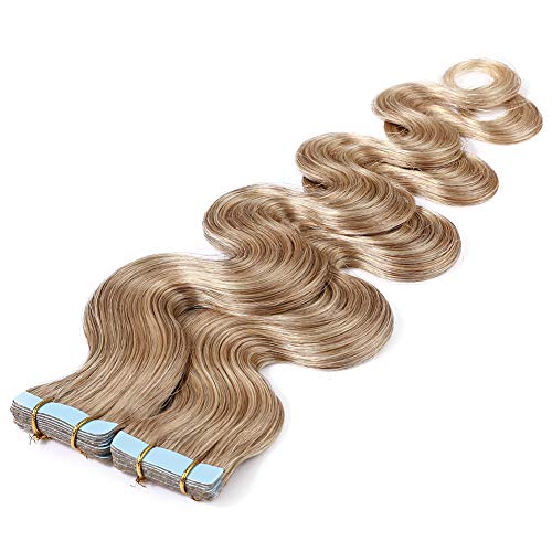 Body Wave Tape in Hair Extensions 100% Human Wavy Hair 16 inch Long Dark Blonde Soft Remy Hair Skin Weft Seamless Invisible Double Side Tape 20pcs/50g #27