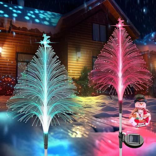 Awgssifum Solar Christmas Tree Lights, Christmas Decorations Outdoor, with 7 Color Changing Jellyfish Lights, Waterproof Solar Powered Christmas Tree for Outdoor Yard Garden Pathway Xmas Decor(2 Pack