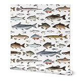 Peel & Stick Wallpaper Swatch - Multicolor Fish Fishing Salmon Cabin Trout Fisherman Lures Sunfish Tackle Crappie Flies Fly Stream Custom Removable Wallpaper by Spoonflower