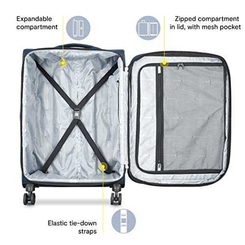 Image of DELSEY PARIS Sky Max 2.0 Softside Expandable Luggage with Spinner Wheels, Blue, Checked-Large, 28 Inch