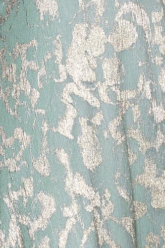 Image of Betsy & Adam Women's Floor-Length, Long-Sleeve, Metallic Floral Pattern, with Ruched Waist and Flowy Silhouette, Sage /Gold, 22W