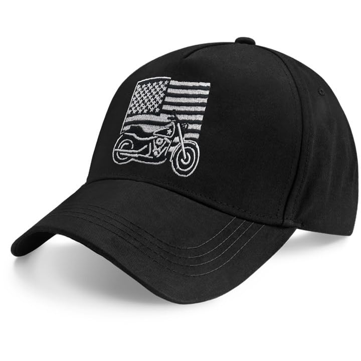 Image of Men's Hat Motorcycle Hat Adjustable Baseball Cap Motorcycle Gifts for Men Black