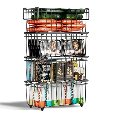 Eidoct Freezer Baskets 4-Pack Stackable Freezer Storage Baskets for Chest Freezers Freezer Organiser with Handles Easily Sort and Get Frozen Foods Improved Air Circulation for Freshness