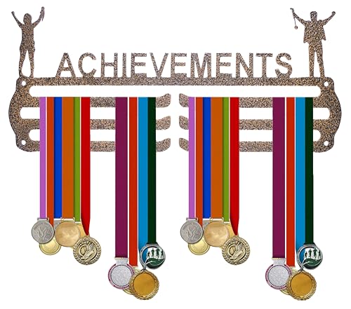 Image of NAITIK CREATION Achievements Medal Hanger for Wall - Metal Wall Display - Holds Up to 65 Medals - Sports Medal Holder - Premium Antique Golden - Perfect for Kids and Athletes
