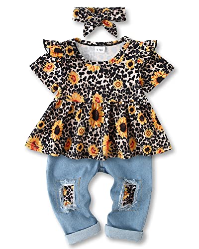 Image of CARETOO Girls Clothes Outfits Cute Baby Girl Floral Long Sleeve Pant Set Flower Ruffle Top