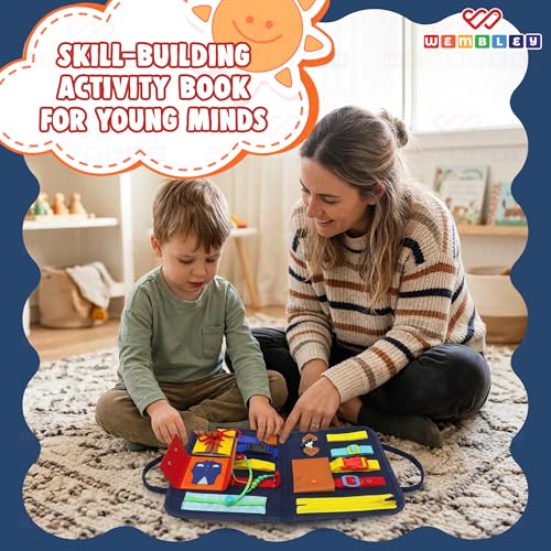 Image of Wembley Busy Binder Book for Toddlers 1-3 Years | Montessori Sensory Activity Toy & Educational Baby Book | Fine Motor Skills & Hand-Eye Coordination | Birthday Gift for Baby Boys & Girls Age 1 2 3