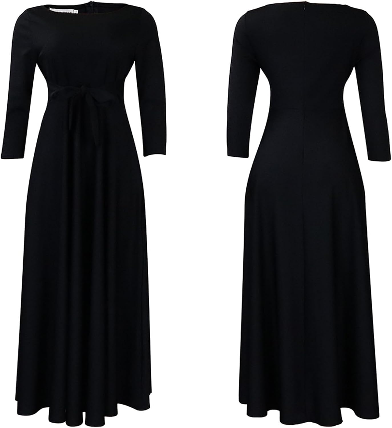 Casual Floral Print Plus Size Maxi Dress for Women 3/4 Sleeve High Waist Flowy Ruffle Fall Dresses with Belt - Image 4