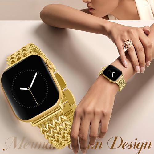 Image of Metal Band Compatible with Apple Watch Bands for Women 40mm 41mm 42mm 38mm 44mm 45mm 46mm 49mm, Dressy Stainless Steel Link Bracelet, Designer Strap for iWatch Series 11 /SE /10 /9 /8 /7 /6 /5 /4 /3 /2 /1 /Ultra