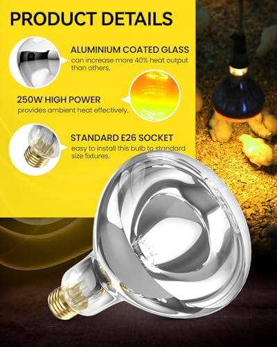 DoRight Heat Lamp 120V 250 Watt Heat Lamp Bulbs R40 Clear Infrared Heat Light Bulb for Bathroom, Heat Lamp Bulb for Reptiles Chickens Food Puppies Bathroom, Use E26 Base - 2Pack — view 5
