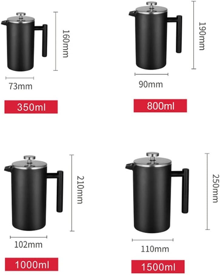 Stainless Steel French Press Double Wall Coffee Percolator Pot Large Capacity Manual Coffee Maker Machine (Color : Black, Size : 350ml) (Black 800ml)