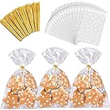 100 Pcs Bolsas de Celofán de Transparente para Chuches, 25×18cm con Cinta Ribbon OPP Bolsas Plastico, para Regalo Caramelos Galletas Dulces Boda Bautizo Fiesta Cumpleaños Embalaje