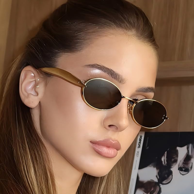 J&L Glasses Retro Oval Sunglasses for Women Men Trendy Gold Metal Frame Shades Sun Glasses2