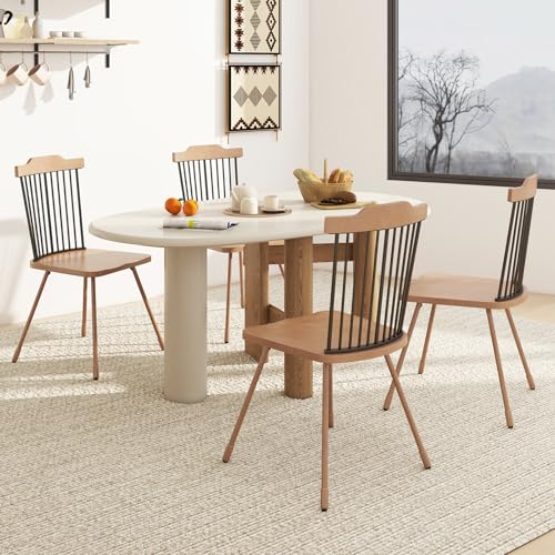 Giantex Windsor Dining Chairs Set of 4, Farmhouse Kitchen Chairs w/Spindle Back & Ergonomic Contoured Seat, Armless Accent Chairs with Metal Legs, Modern Side Chairs for Dining Room Living Room - Thumbnail 2
