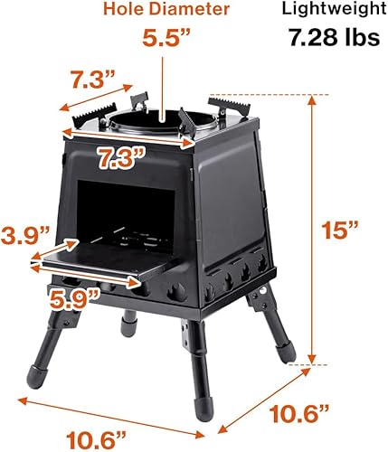 Miniatura 2 de Japard Estufa de campamento de leña, estufa de leña portátil de hierro fundido, estufa de leña negra con estuche de transporte para mochileros
