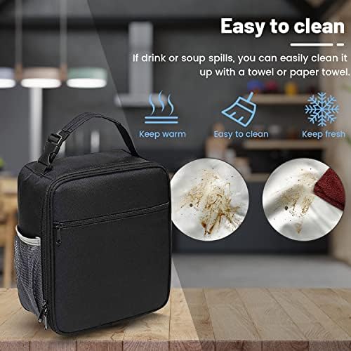 Insulated Lunch Bag for Boys Girls,Leakproof Portable Lunch Box for Women Men Kids Office School Camping Hiking Outdoor Beach Picnic (Black)