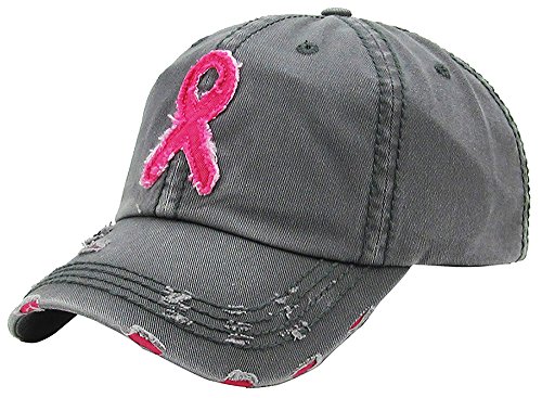 Breast Cancer Ribbon Baseball Cap - Grey