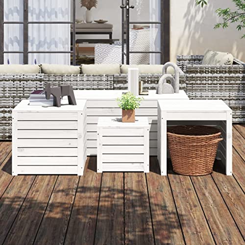 Homgoday Juego de Cajas de jardín 4 Piezas Madera Maciza de Pino Blanco
