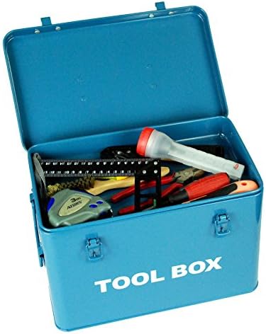 Simpa® Blue Metal Toolbox Retro Vintage Style Single Tray Tool Box with Lockable Lid (Padlocks Not Supplied) 21cm(H) x 31cm(W) x 19cm(D) Dads Tool Box Garage Storage Shed Tool Box