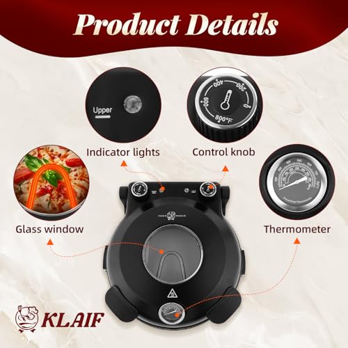KLAIF 12" Electric Countertop Pizza Oven Indoor With Ceramic Stone, Dual Adjustable Temperature Controls, Includes 4 Pizza Tools, LMR-Black by klaif - Image 3