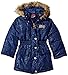Hello Kitty Girls' All Over Printed Long Puffer With Faux Fur Trim Hood