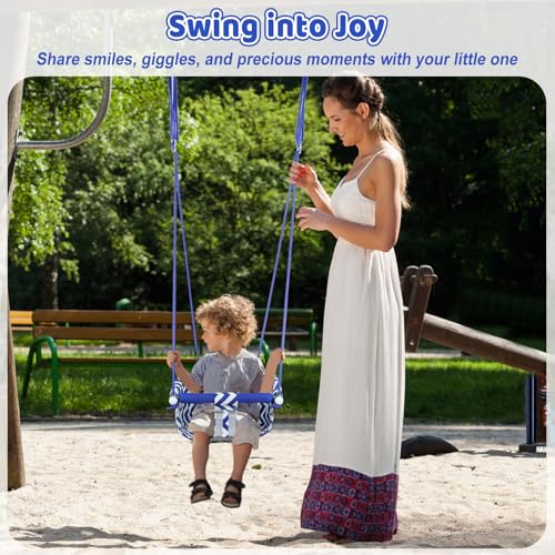Comfy Toddler Swing Seat, Heavy-Duty Baby Swing with Adjustable Rope & Safety Harness, Drop-Resistant Design Canvas Hanging Tree Swings Easy Installation for Outdoor Indoor Playground Backyard (Blue) - Thumbnail 5