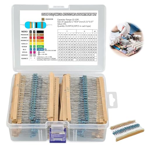 TOATELU - Resistances Electronique Assortiment, TOATELU 156 valeurs 3120 pièces Kit d'assortiment de Résistances Conforme RoHS,Kit de Résistance électrique avec boîte de Rangement pour projets et expériences