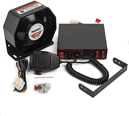 YHAAVALE CJB200E Amplifier Police Siren & Metal Ultra Slime Octagon Flat Speaker,DC12V 100W 8 Tones Wired Mic Loudspeaker Emergency Electronic PA System