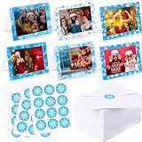 Motiskyy 100 Set Christmas Photo Frame Greeting Cards with Envelopes and Stickers Bulk Christmas Picture Cards with 4 x 6 Photo Insert Xmas Holiday Party Greeting Supplies(Snowflake)