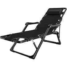 Balcony Office Relaxing Chair Reclining Sun Lounger Chair Heavy Duty | Folding Recliner Garden Chair with Footrest | Deck Chairs with Cup Holder | Zero Gravity Chairs Lay Flat, Bla