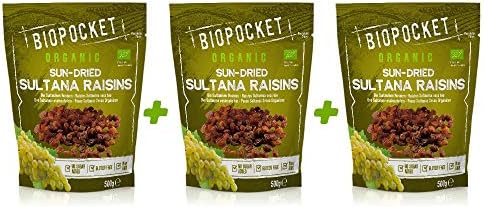 Biopocket Organic Sultana Raisins, 3 x 500 g