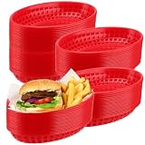 HEIHAK Confezione da 80 cestini ovali in plastica per fast food, 22 x 14 x 4,1 cm, per fast food, per picnic, gastronomia, pollo, hamburger e patatine fritte