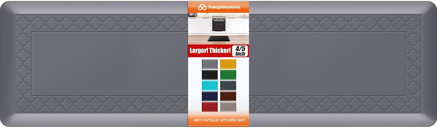 4/5 Inch Thicker Kitchen Mats for Floor Non-Slip Anti Fatigue Comfort Mat Waterproof Kitchen Rug for Sink, Office,Home Stain Resistant Standing Desk Rugs-17.3"x 28", Black