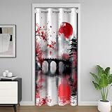 Homewish Japanese Style Door Curtain,Red Cherry Blossom Doorway Curtains,Kids Teens Woman Adult Landscape Painting Privacy Curtain Vintage Black Ink Bedroom Closet Decor 1 Panel,52" Wx84 L