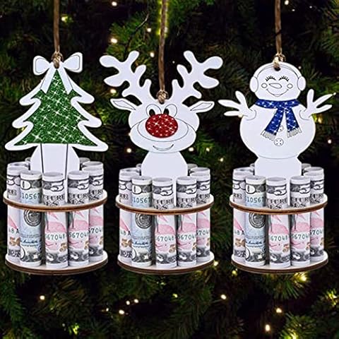 Wooden Christmas Unique Money Holder with Lanyard, Handmade Money Holder Mini Cake Christmas Tree, Christmas Ornaments Pendant Decoration Xmas Decor, Blessings Can Be Written On The Back (3Pcs) Cover