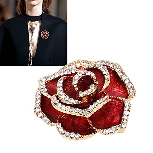Image of Women Flower Brooch Pin Petal Burgundy Wedding Exquisite Retro Alloy Rhinestone Petal Brooch Pin Party Elegant Exquisite Art Brooch for Women Brooch Simple Pin