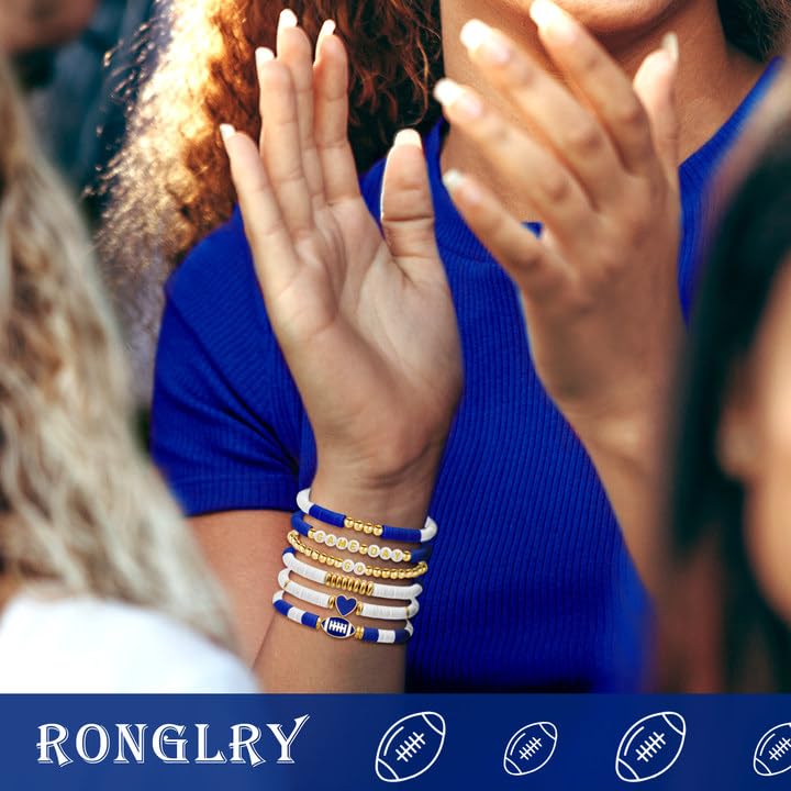 Football Bracelets for Women Game Day Bracelets for Women Beaded Sports Bracelets Clay Heishi Stackable Stretch Bracelets Set Game Day Outfits Accessories Football Bracelets Bulk Football Jewelry2