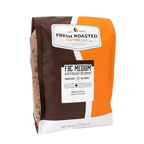 Fresh Roasted Coffee, FRC Medium Roast Blend, 5 lb (80 oz), Kosher, Whole Bean - FRC Medium Roast Blend - 80 Ounce (Pack of 1)