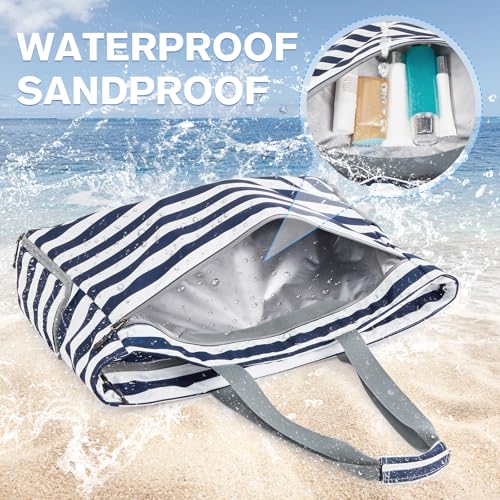 G4Free Large Beach Bag, Foldable Tote with Zipper, Waterproof Sandproof Pool Bag by G4Free - Used condition - Image 3